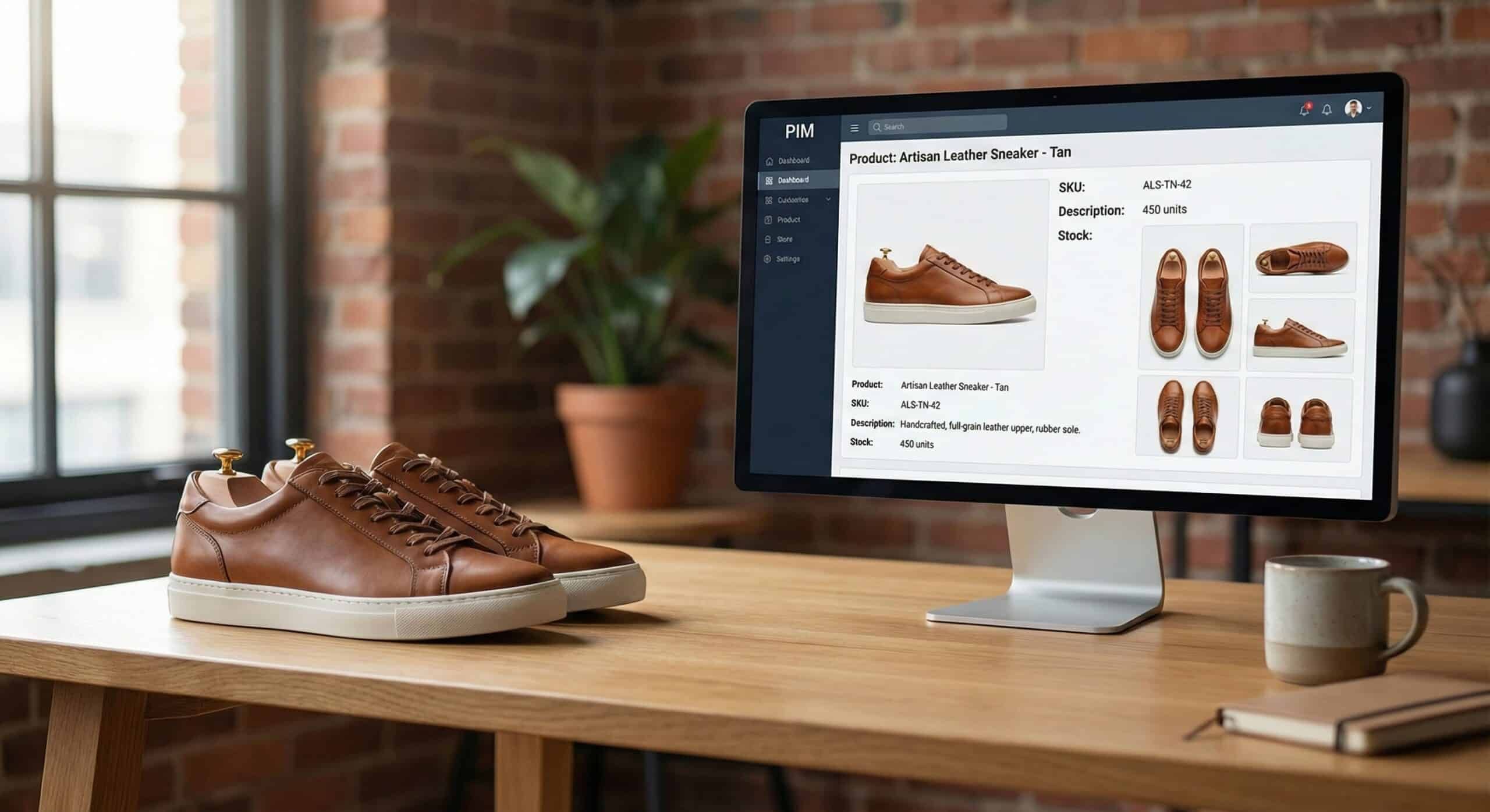 Productfoto's en specificaties op een scherm
